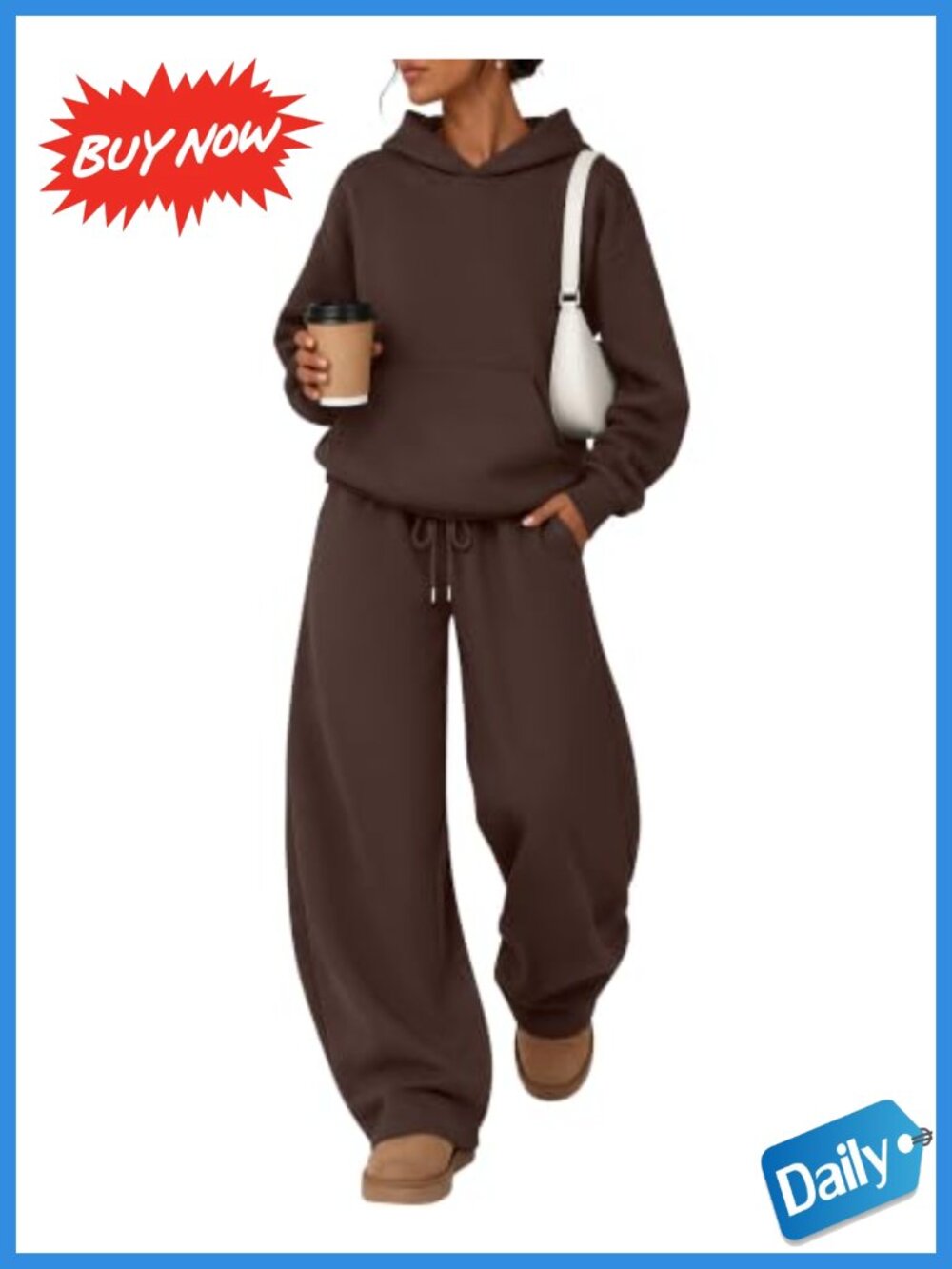 Women 2 Piece Sweatsuit Set Recycled Poly Loose Fit Hoodie Barrel Leg Pant